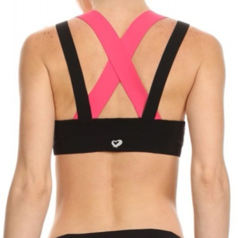 Double Wide Pink & Black Strap Sports Bra